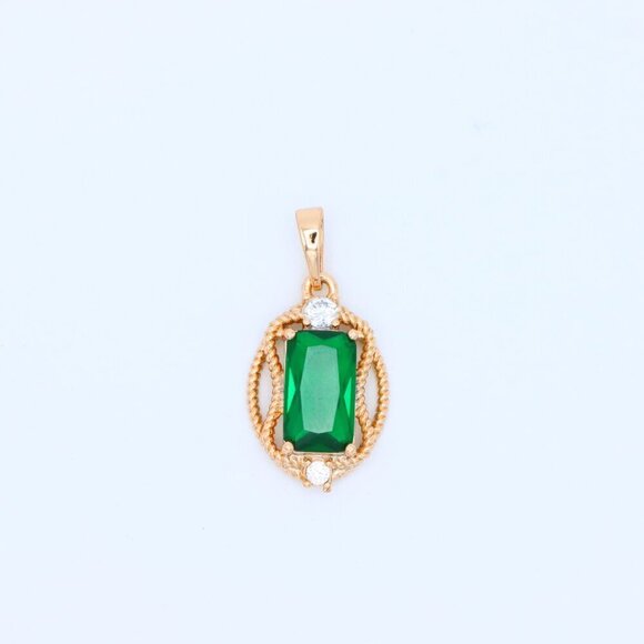 "Green Oval Pendant with Gold Plated Brass and Crystal Accents, XPPT1680 - Picture 10 of 13